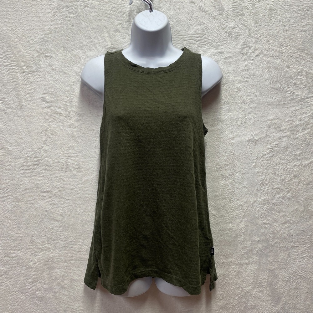The North Face Tank Top Womens Small Olive Green Logo Textured Knit Hiking Camp